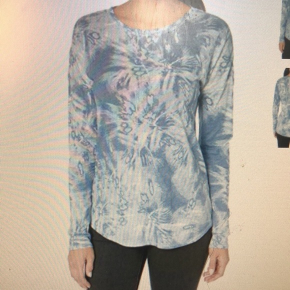 Elliott Lauren Batik Tie Dye Long Sleeve Tee Linen Size XS Blue - Picture 11 of 12